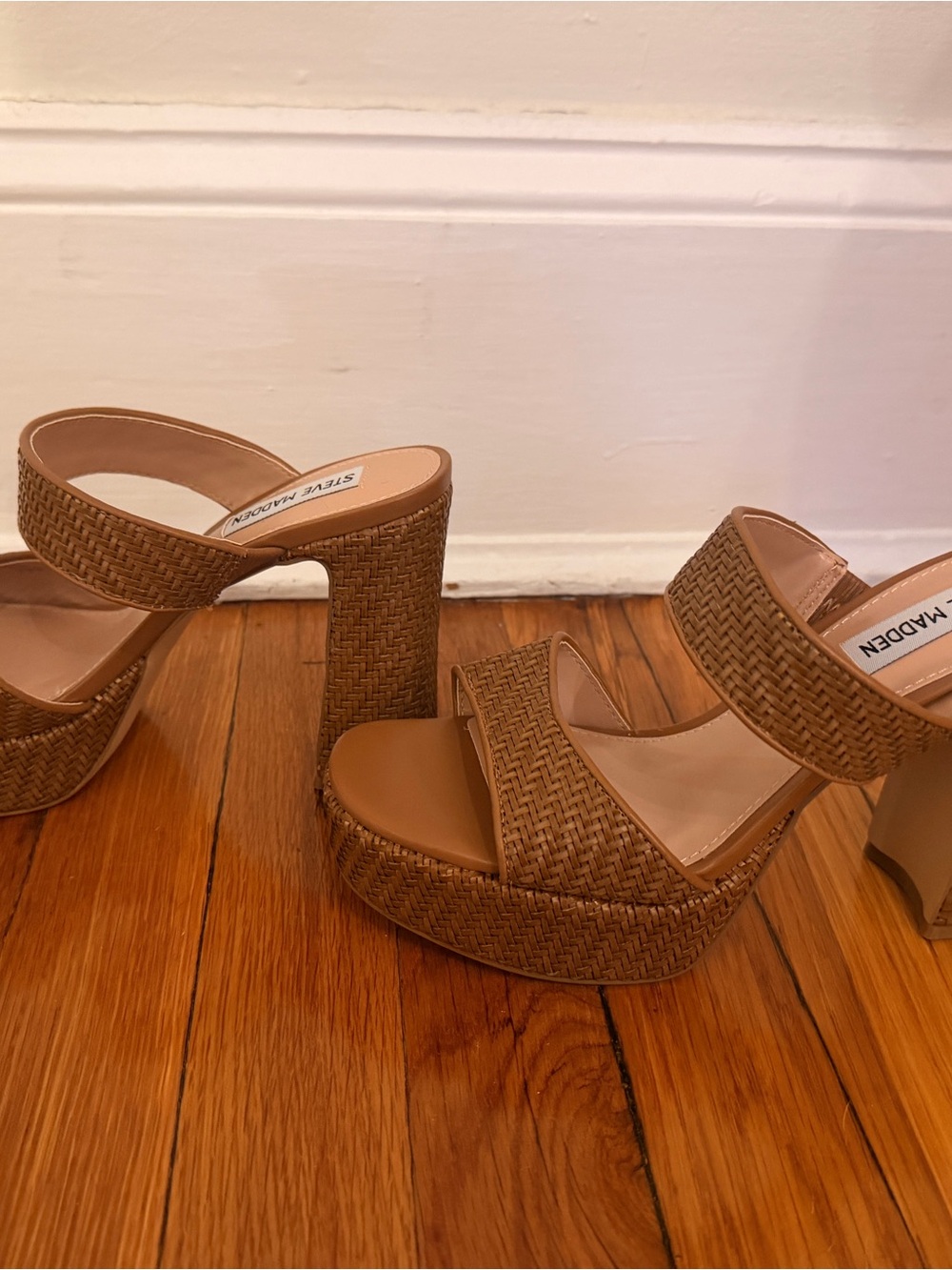Steve Madden Woven Tan Platform Mules